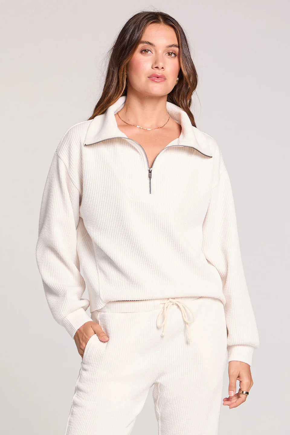 Saltwater Luxe | Half Zip Seam Pullover | Ecru | Vagabond | Apparel | Boutique
