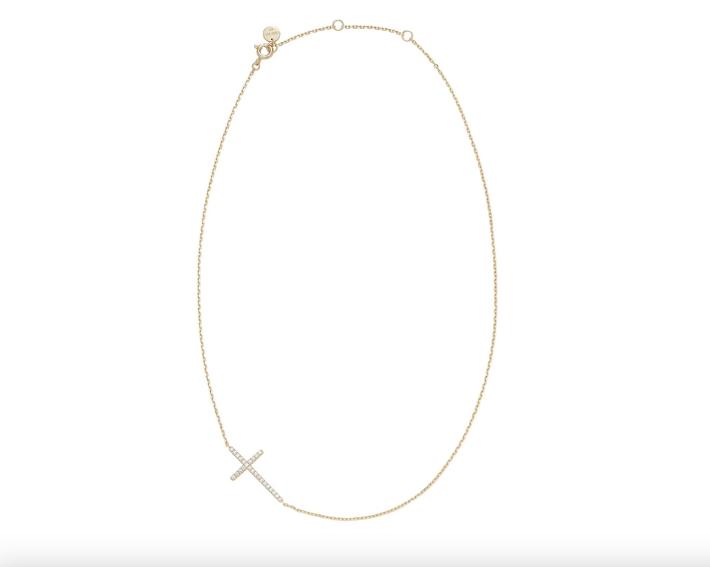 Eklexic Horizontal CZ Cross Necklace 14K Gold | Vagabond Apparel Boutique