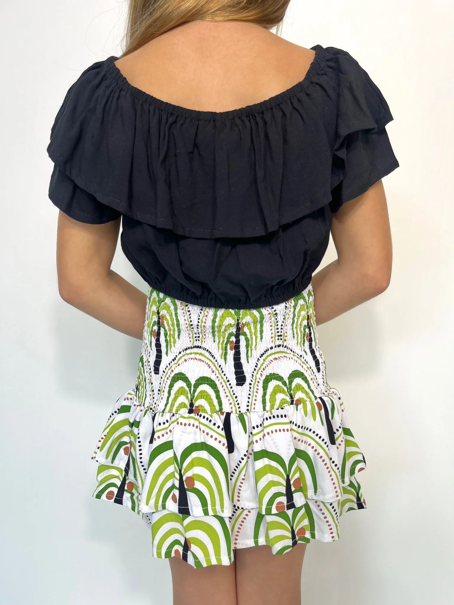 Skemo Kid | Sunset Palm Tie Mini Skirt | Back | Vagabond | Apparel | Boutique