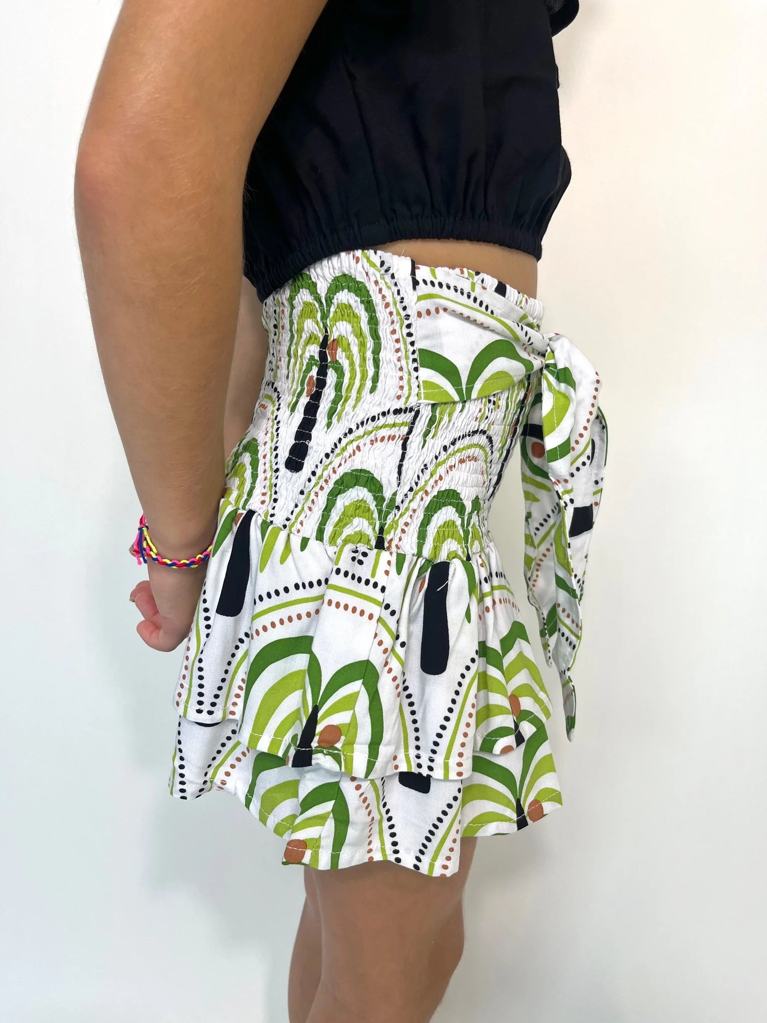 Skemo Kid | Sunset Palm Tie Mini Skirt | Side | Vagabond | Apparel | Boutique