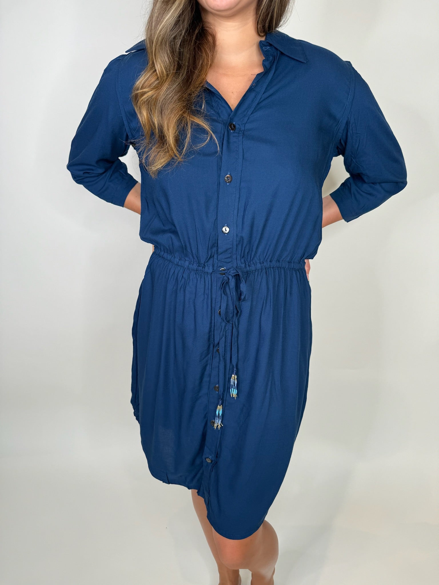 Skemo Solid Short Shirt Dress Navy | Vagabond Apparel Boutique
