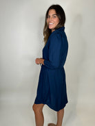 Skemo Solid Short Shirt Dress Navy | Vagabond Apparel Boutique