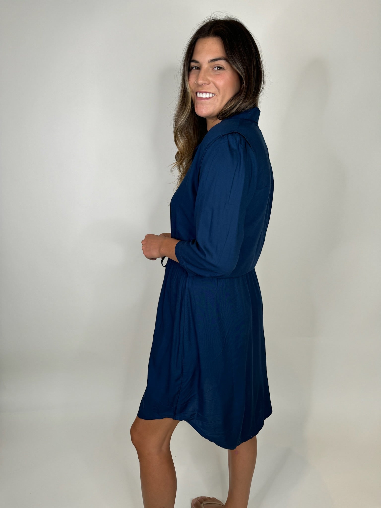 Skemo Solid Short Shirt Dress Navy | Vagabond Apparel Boutique