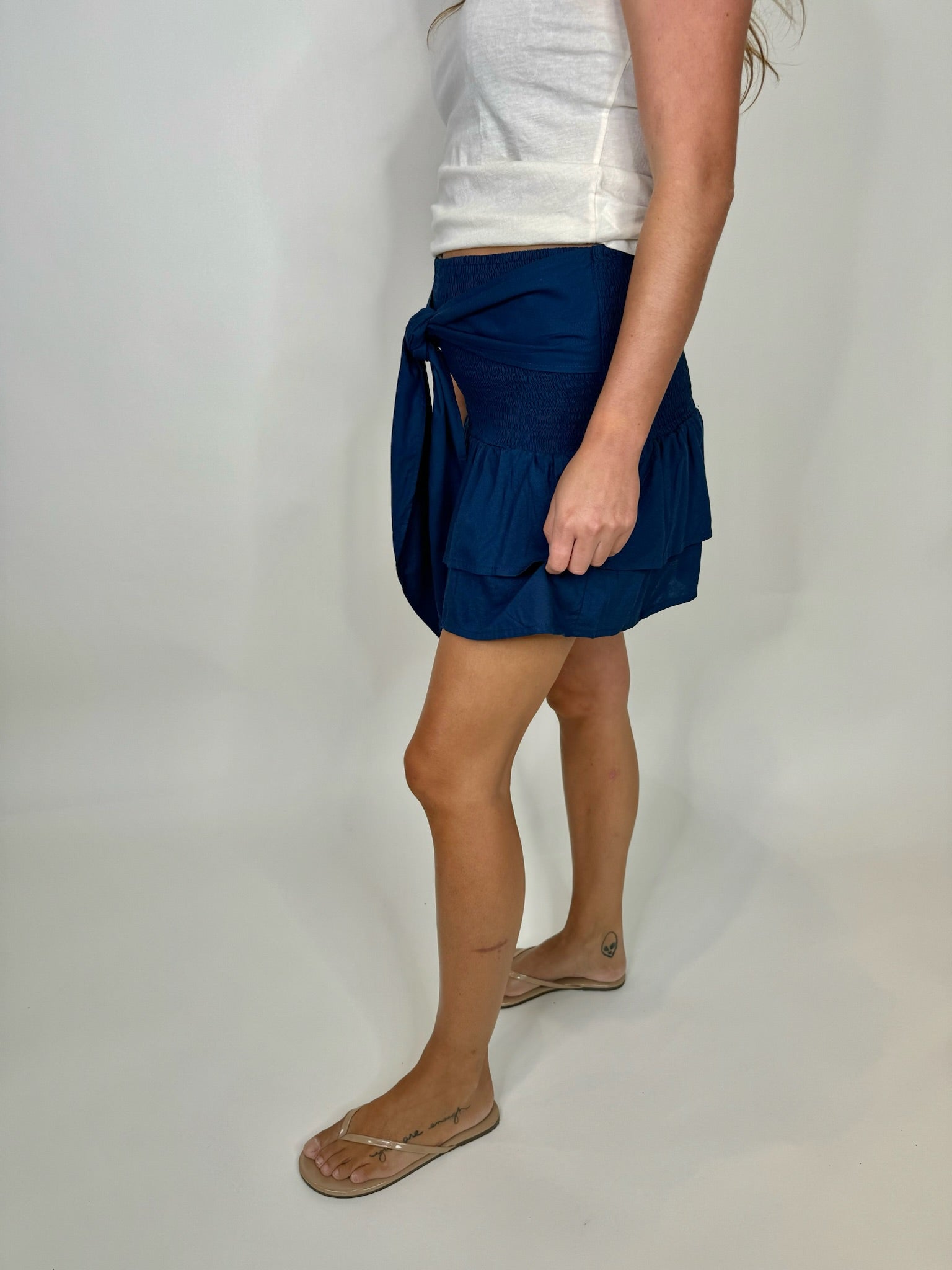 Skemo Solid Tie Short Skirt Navy | Vagabond Apparel Boutique