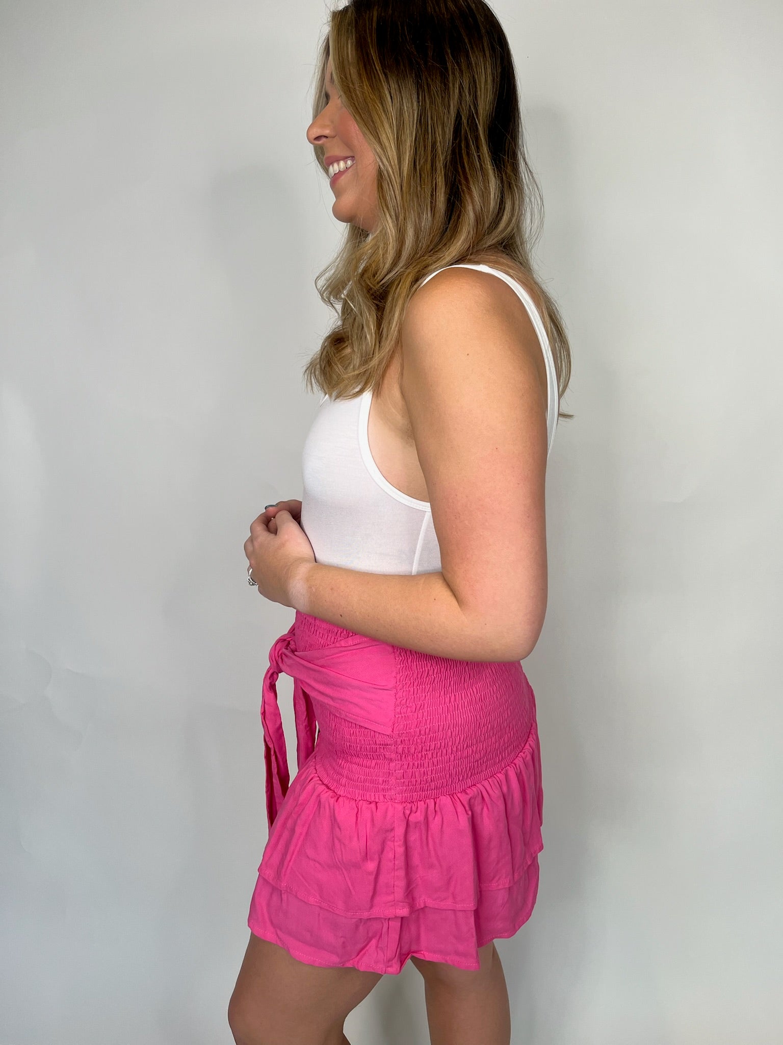 Skemo Solids Tie Short Skirt Pink | Vagabond Apparel Boutique