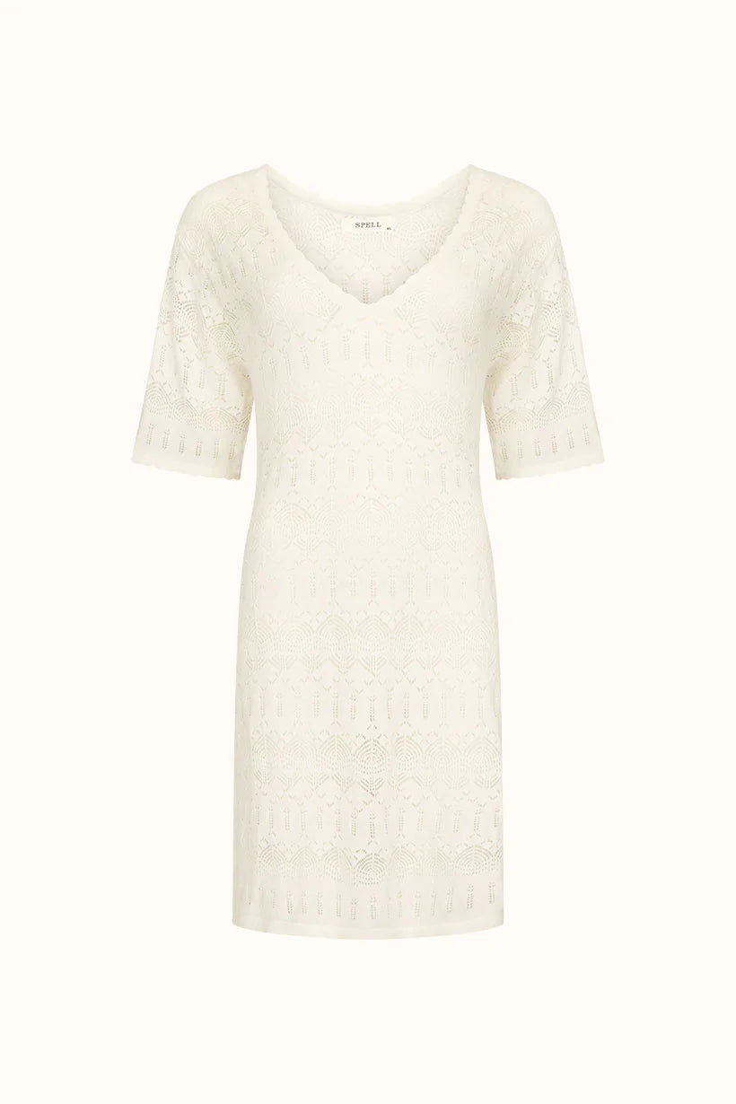 Spell | Siesta | Mini | Dress | White | Sand | Front | Vagabond | Apparel | Boutique