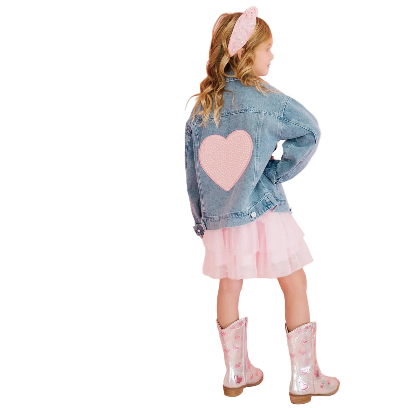 Sweet Wink | Pearl Heart Patch Denim Jacket | Model | Back | Vagabond | Apparel | Boutique