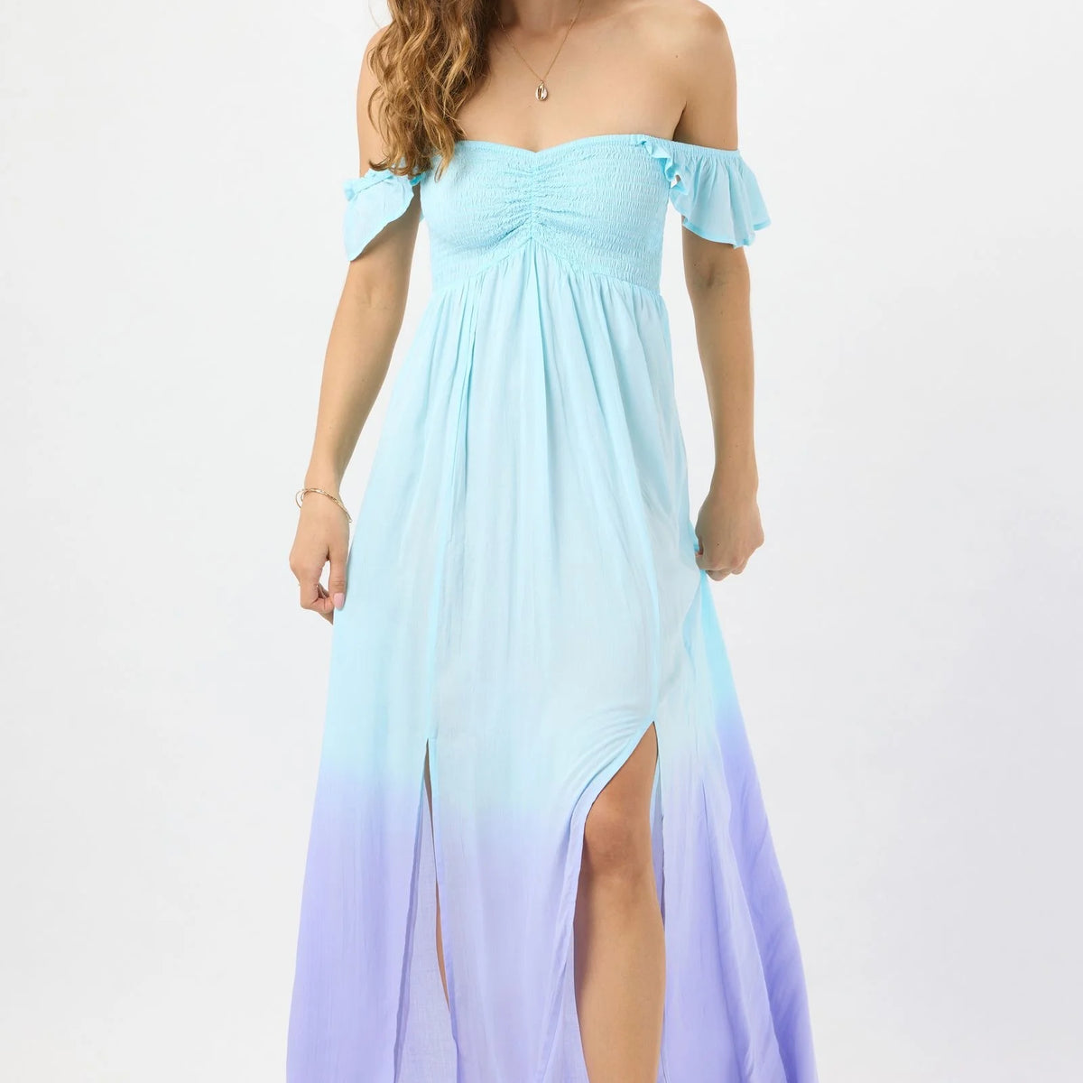 tiare hawaii hollie off shoulder maxi dress Hollie Maxi Dress | Hawaiian Apparel & Beachwear | Aqua Lavender Ombre | One Size