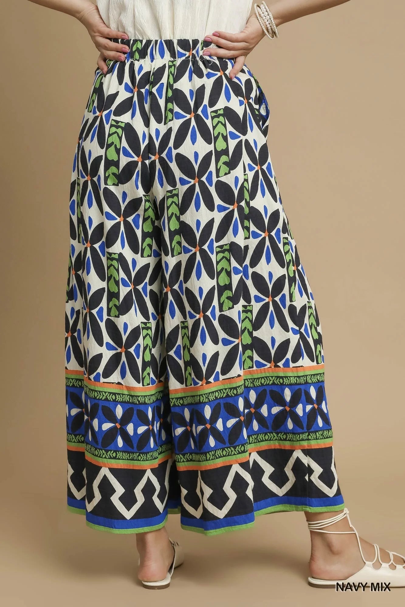 Umgee | Geo Print Pants | Navy | Back | Vagabond | Apparel | Boutique