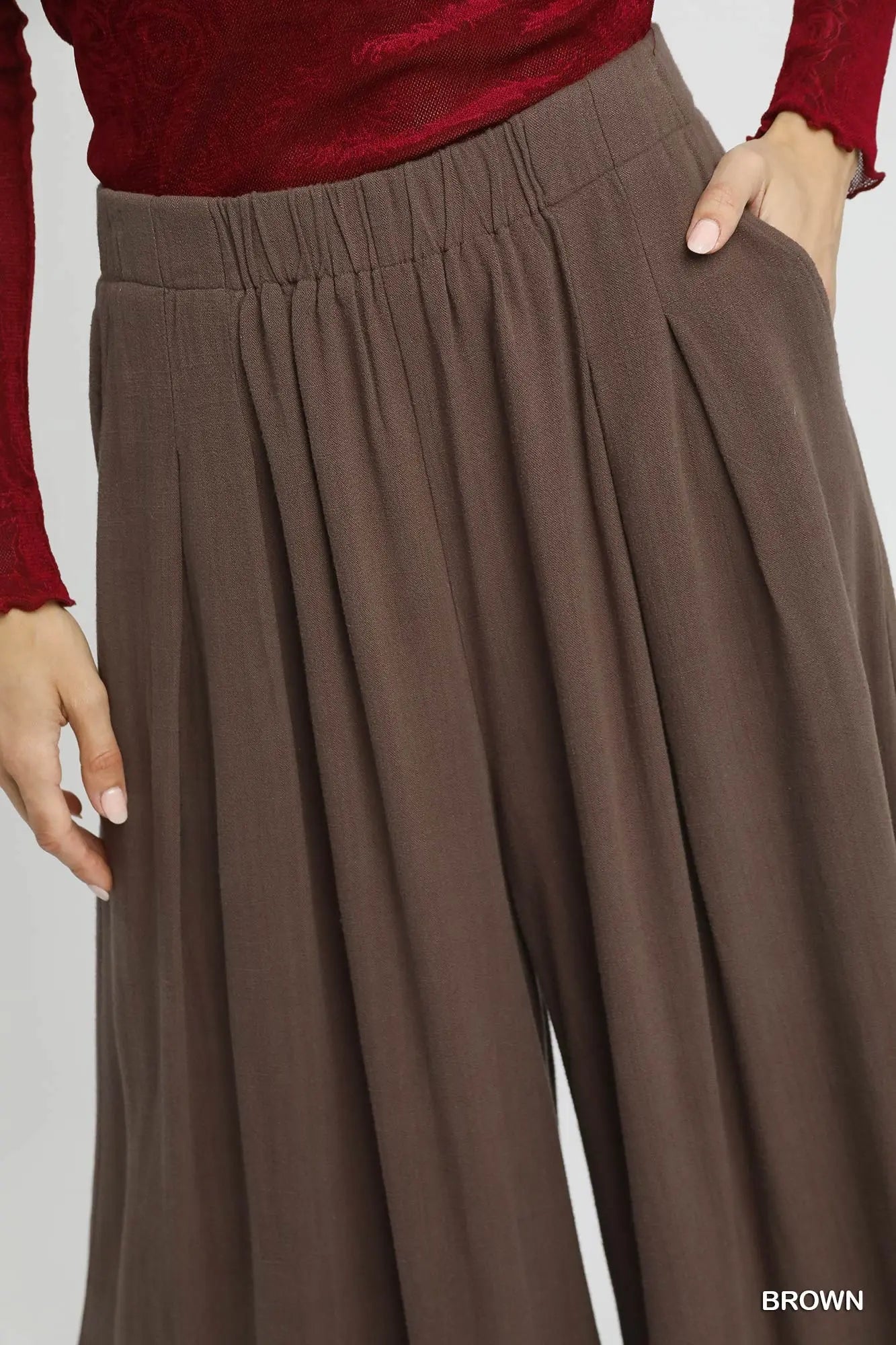 Umgee | Linen High-Waisted Wide Leg Palazzo Pants | Close | Vagabond | Apparel | Boutique