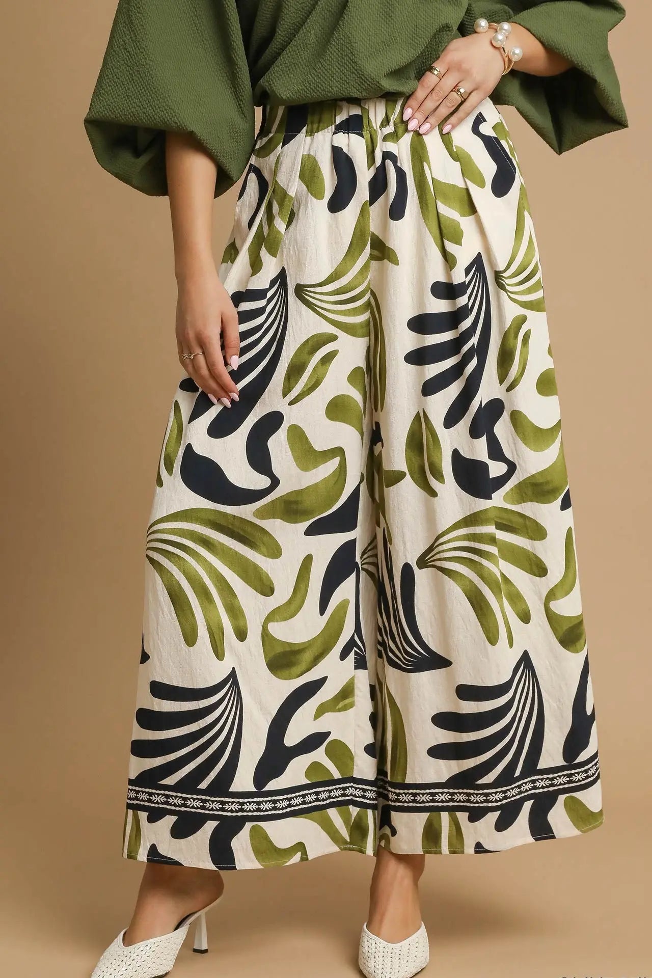 Umgee | Mix Tropical Leaf Print Wide Leg Pants | Vagabond | Apparel | Boutique