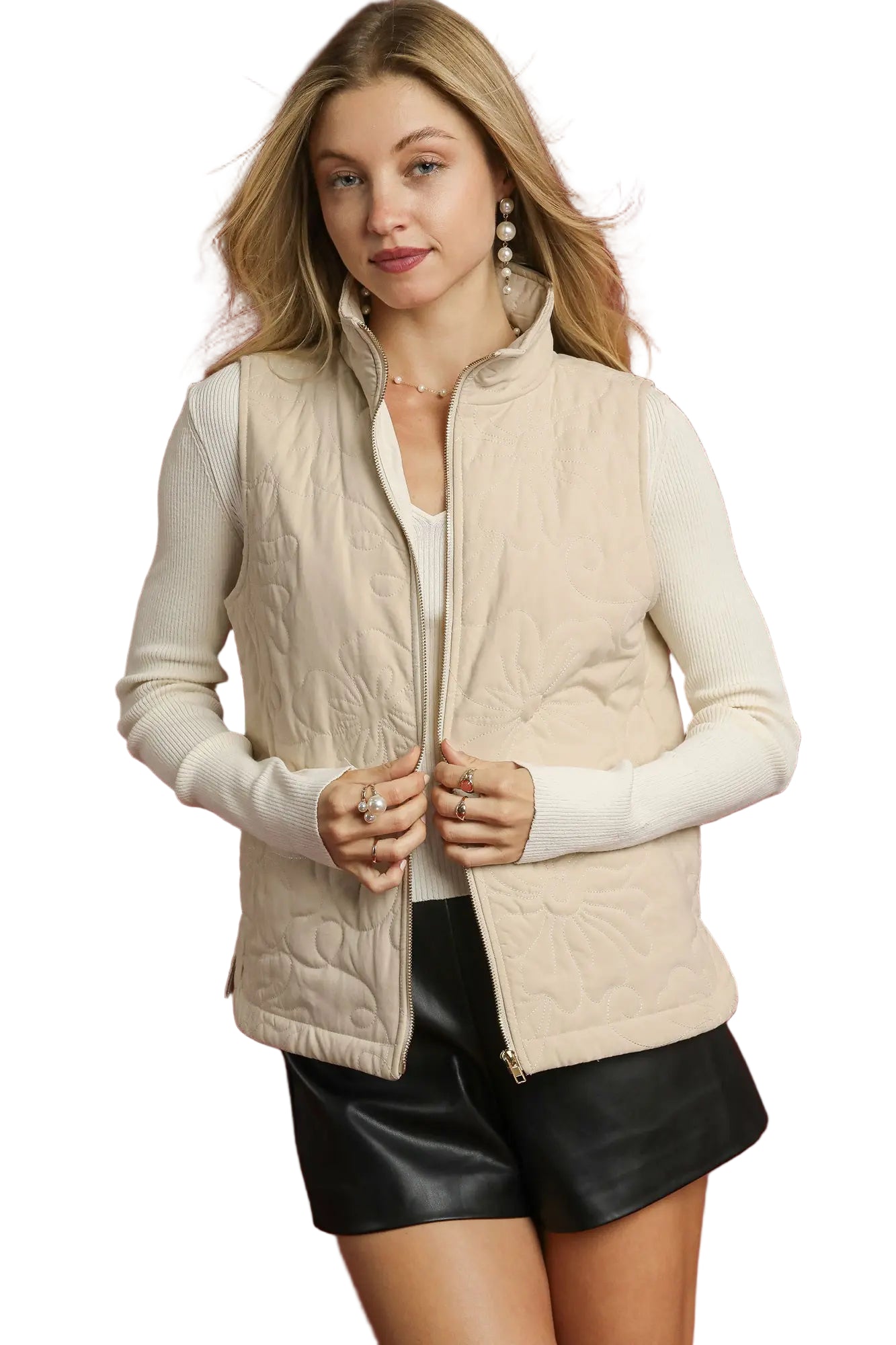 Umgee | Quilted Floral Zip Vest | Front | Vagabond | Apparel | Boutique