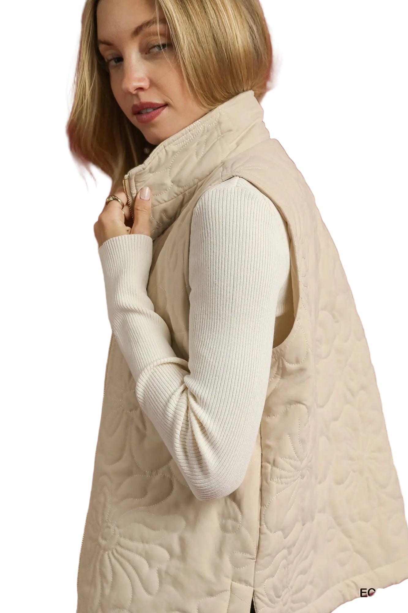 Umgee | Quilted Floral Zip Vest | Side | Vagabond | Apparel | Boutique