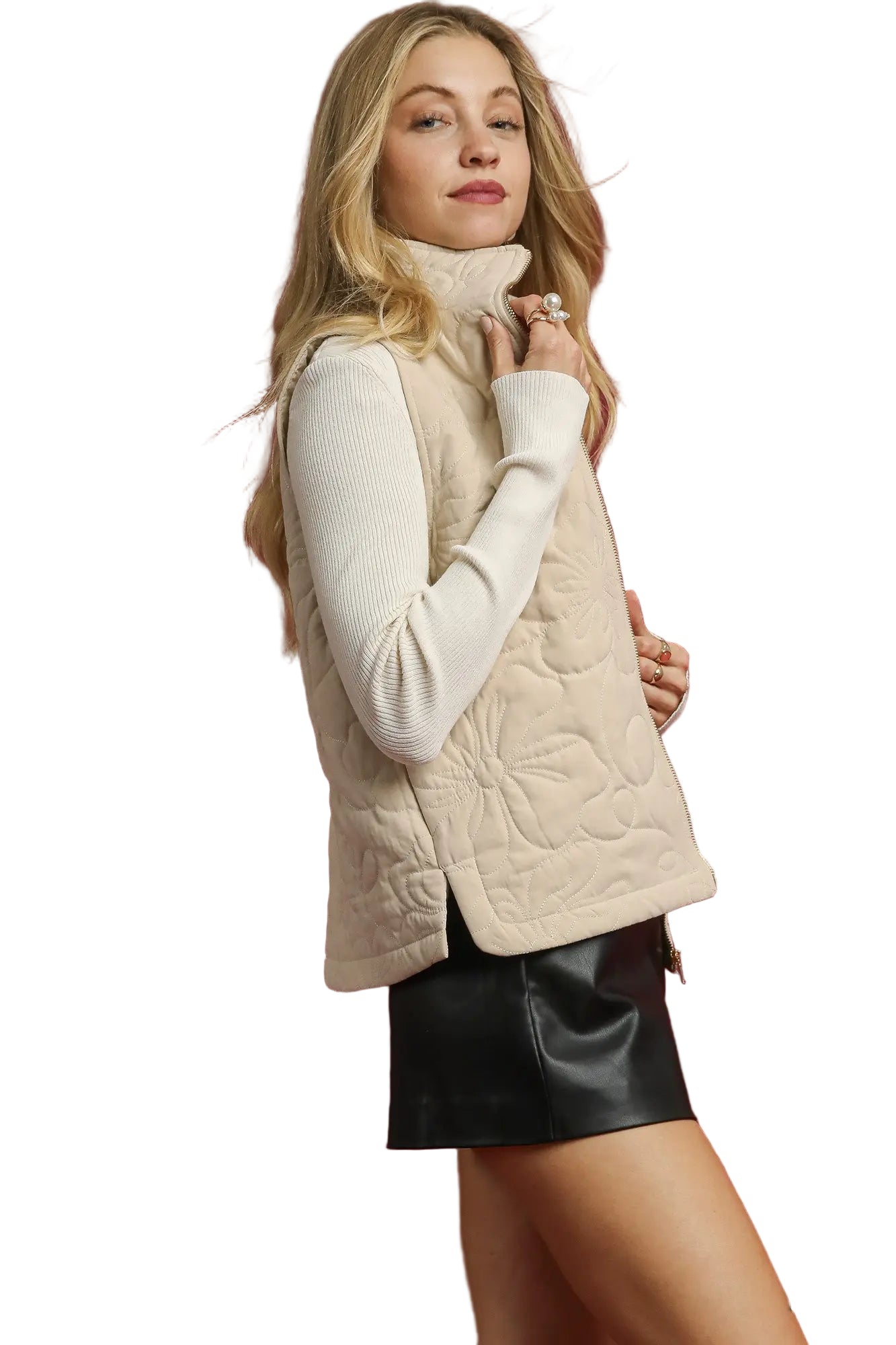 Umgee | Quilted Floral Zip Vest | Side | Vagabond | Apparel | Boutique