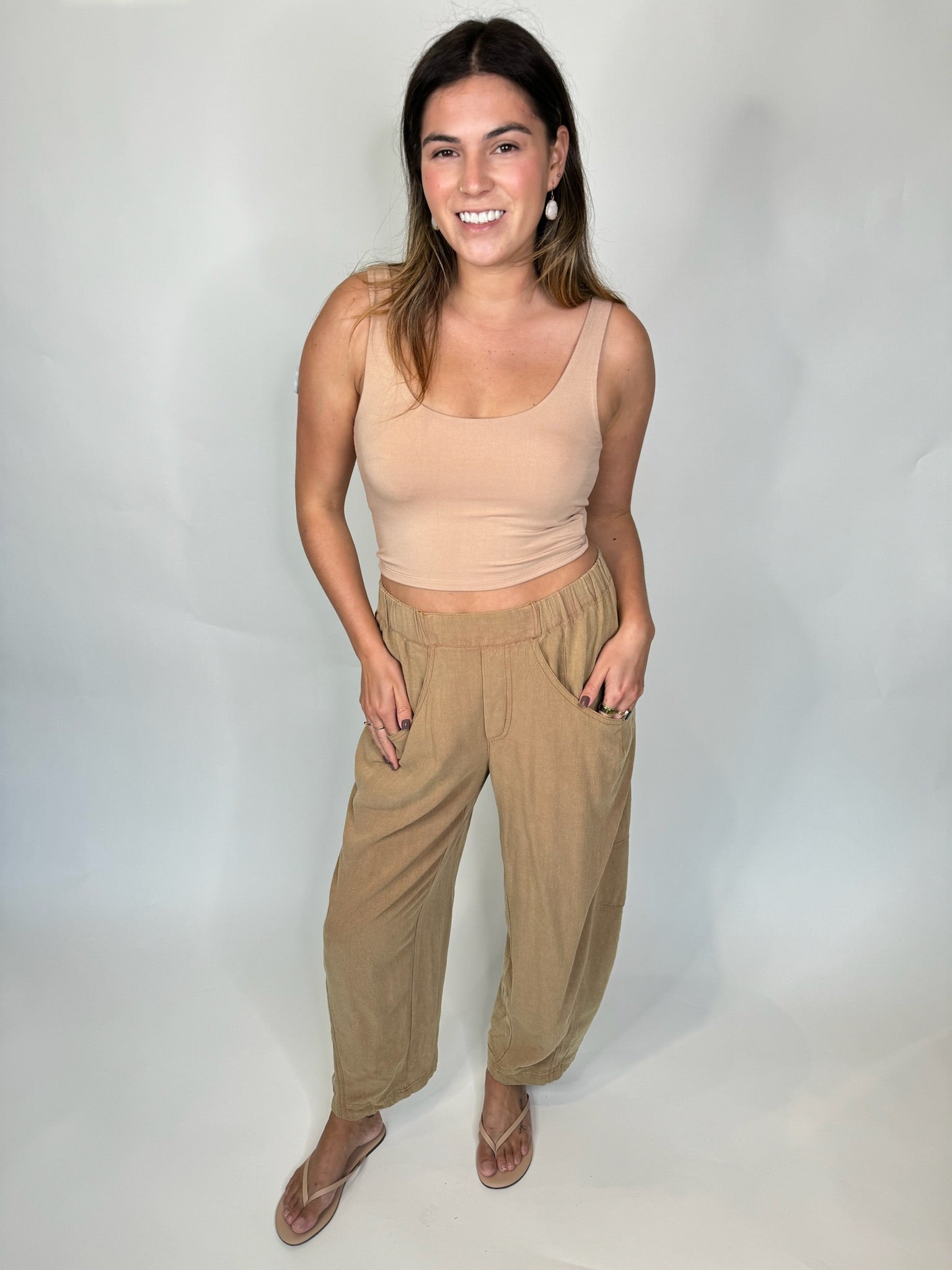 Umgee Linen Cotton Baggy Fit Pants Latte | Vagabond Apparel Boutique