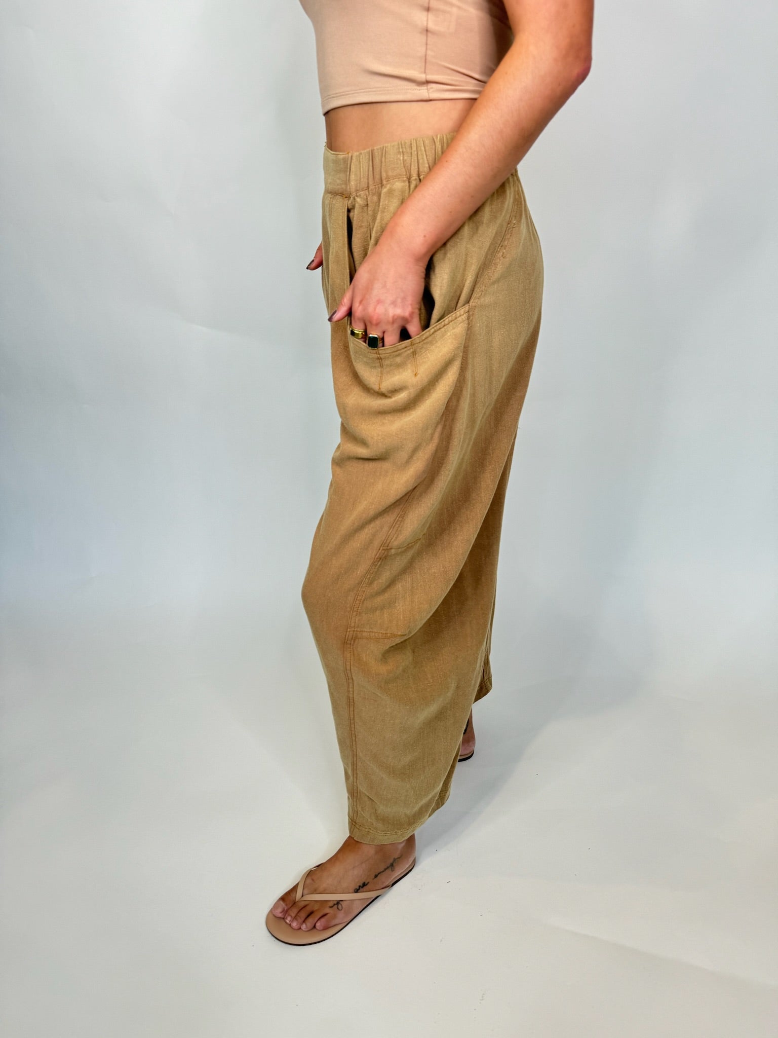 Umgee Linen Cotton Baggy Fit Pants Latte | Vagabond Apparel Boutique