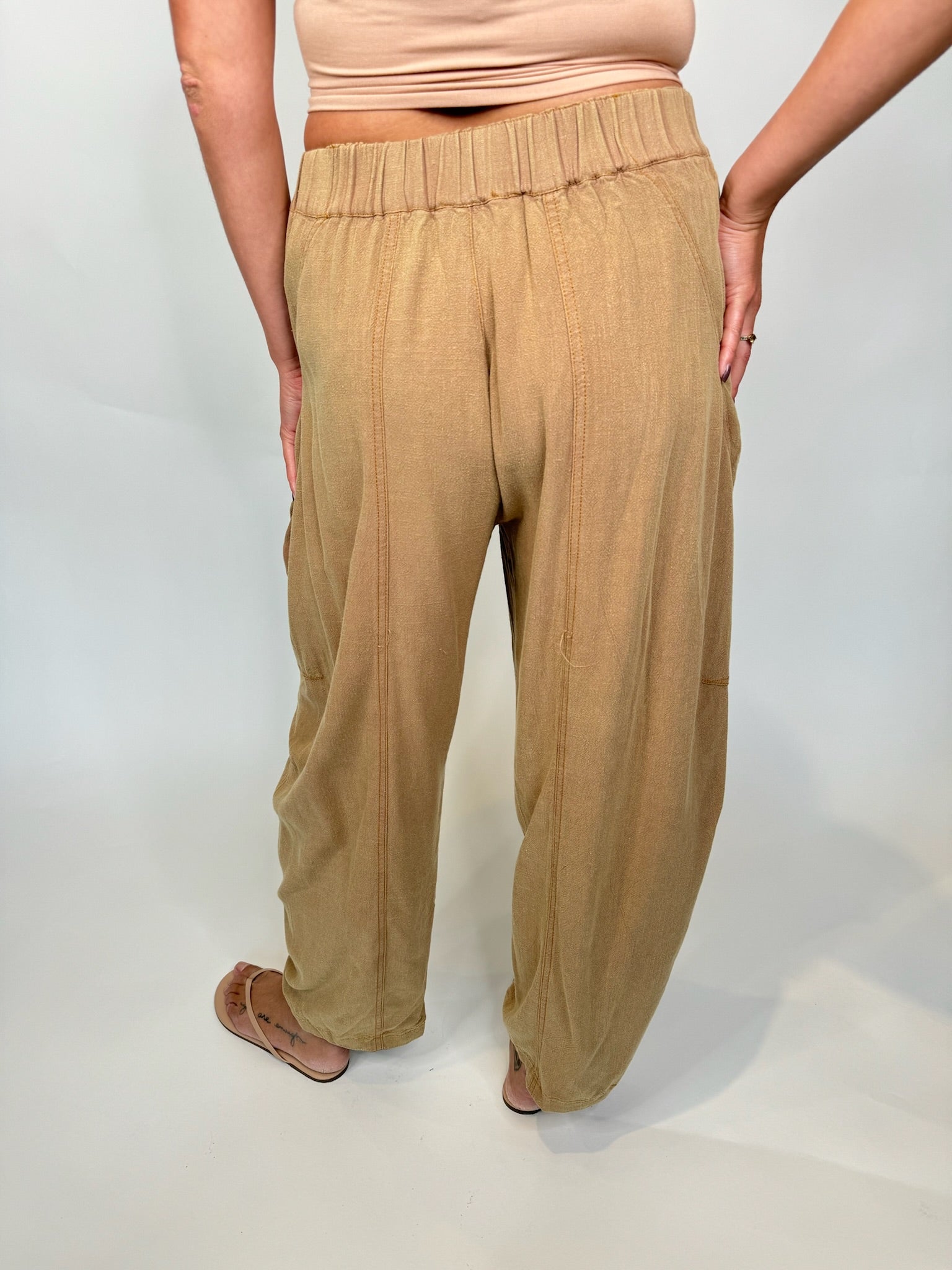 Umgee Linen Cotton Baggy Fit Pants Latte | Vagabond Apparel Boutique