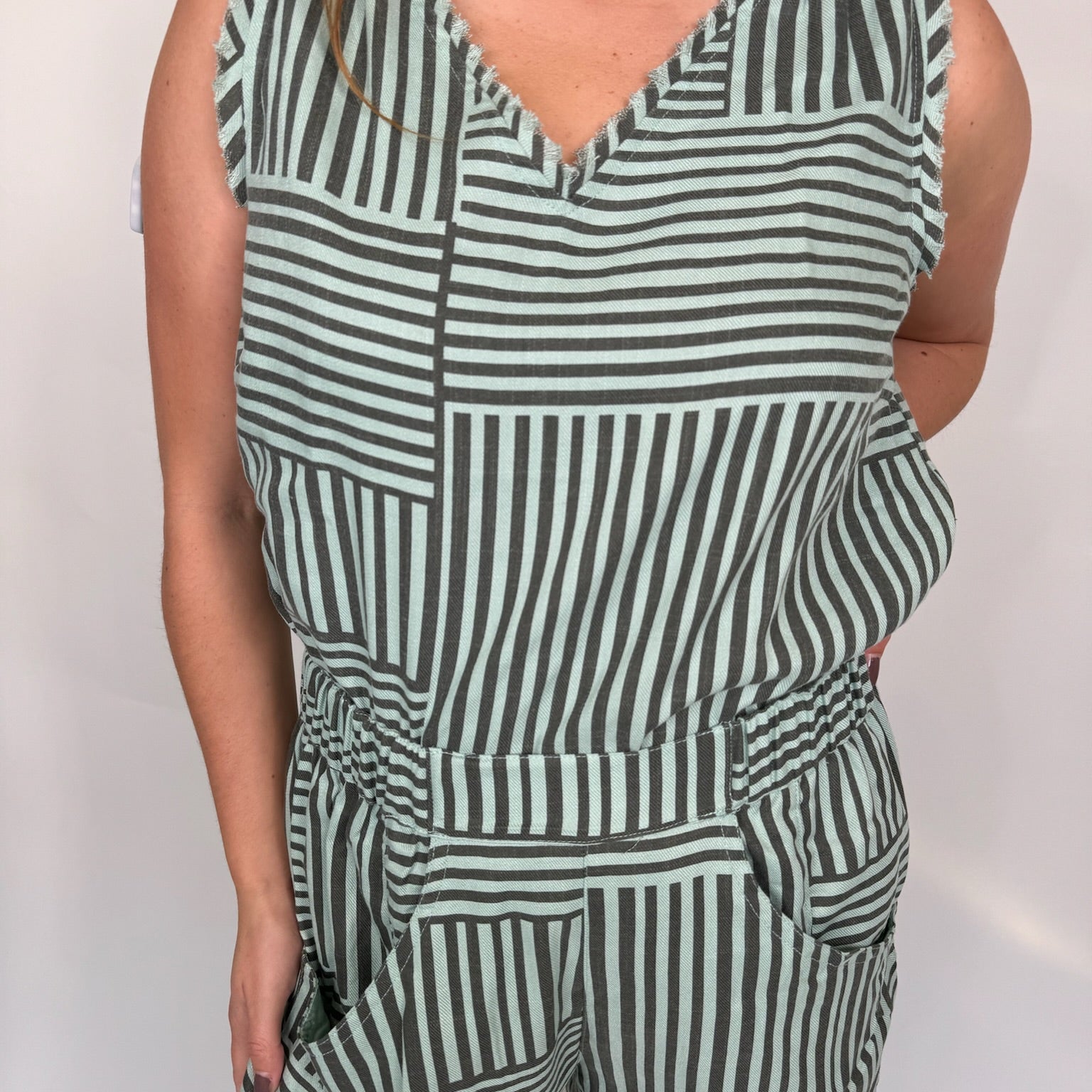 Umgee Striped Sleeveless Fray Hem Top | Vagabond Apparel Boutique