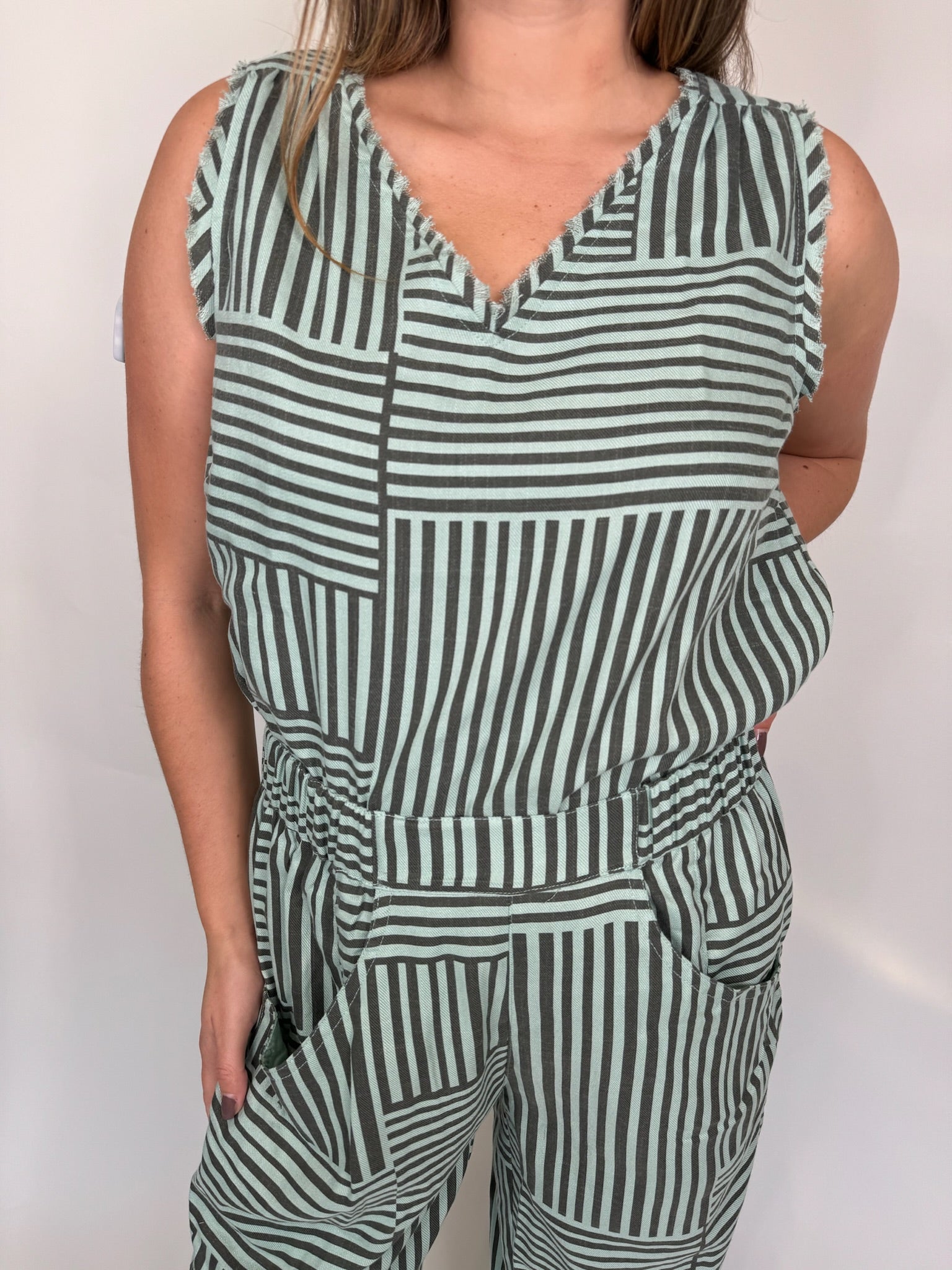 Umgee Striped Sleeveless Fray Hem Top | Vagabond Apparel Boutique