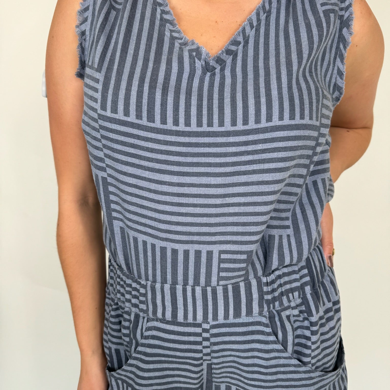 Umgee Striped Sleeveless Fray Hem Top | Vagabond Apparel Boutique