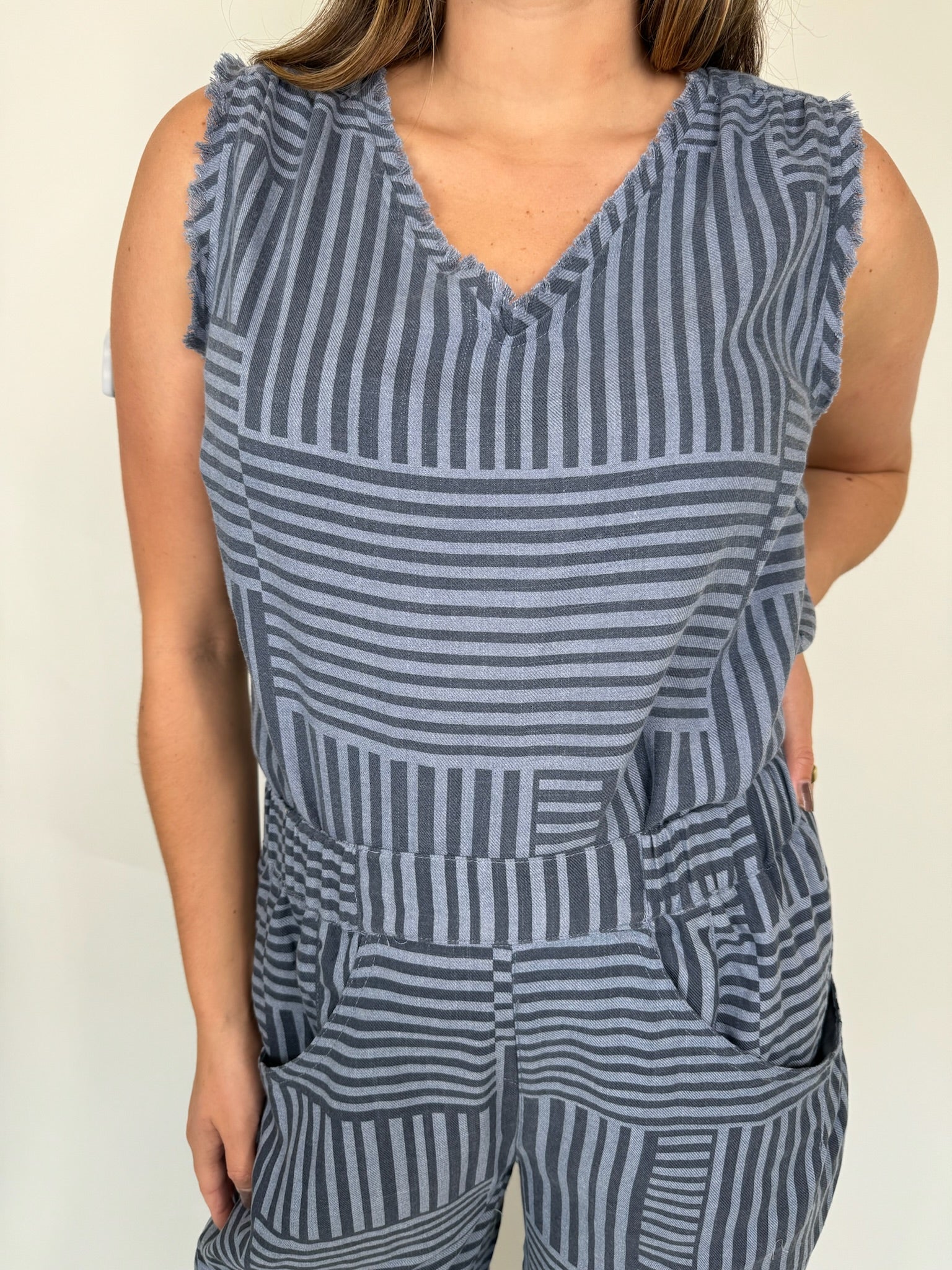 Umgee Striped Sleeveless Fray Hem Top | Vagabond Apparel Boutique