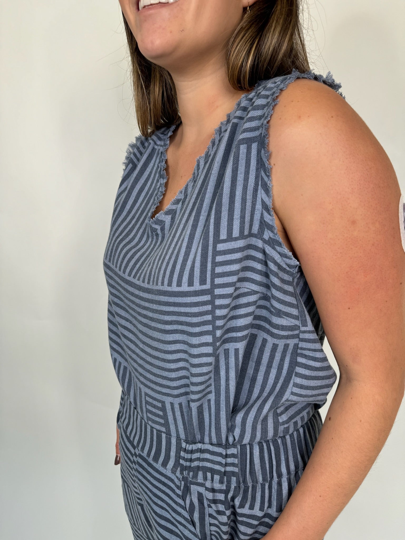 Umgee Striped Sleeveless Fray Hem Top | Vagabond Apparel Boutique