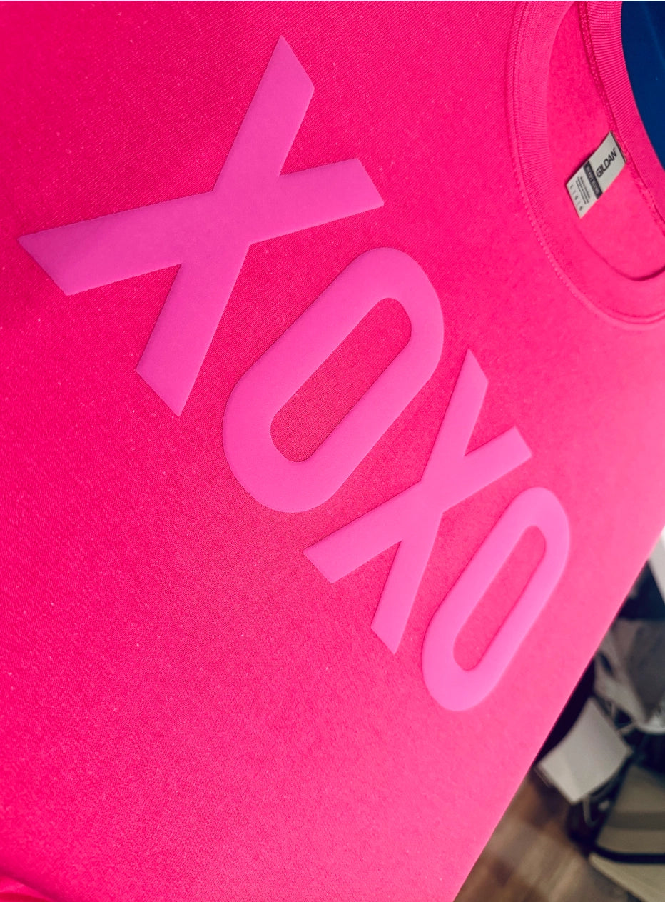 The White Invite XOXO Pink Embossed Puff Valentines Day Sweatshirt | Vagabond Apparel Boutique