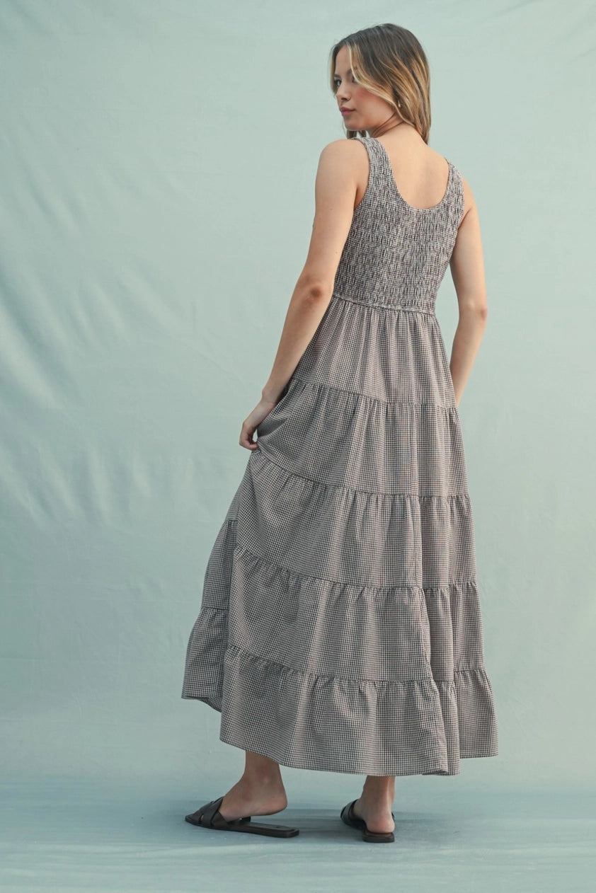 Wishlist | Plaid Tiered Midi Dress | Back | Vagabond | Apparel | Boutique