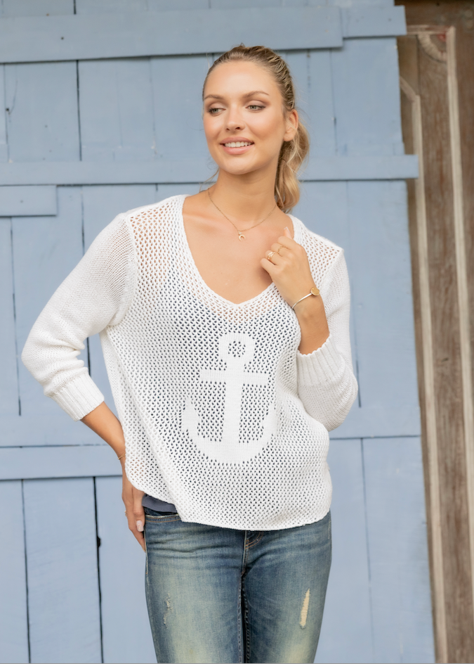 Wooden Ships Crochet Anchor 3/4 Sleeve V | Vagabond Apparel Boutique