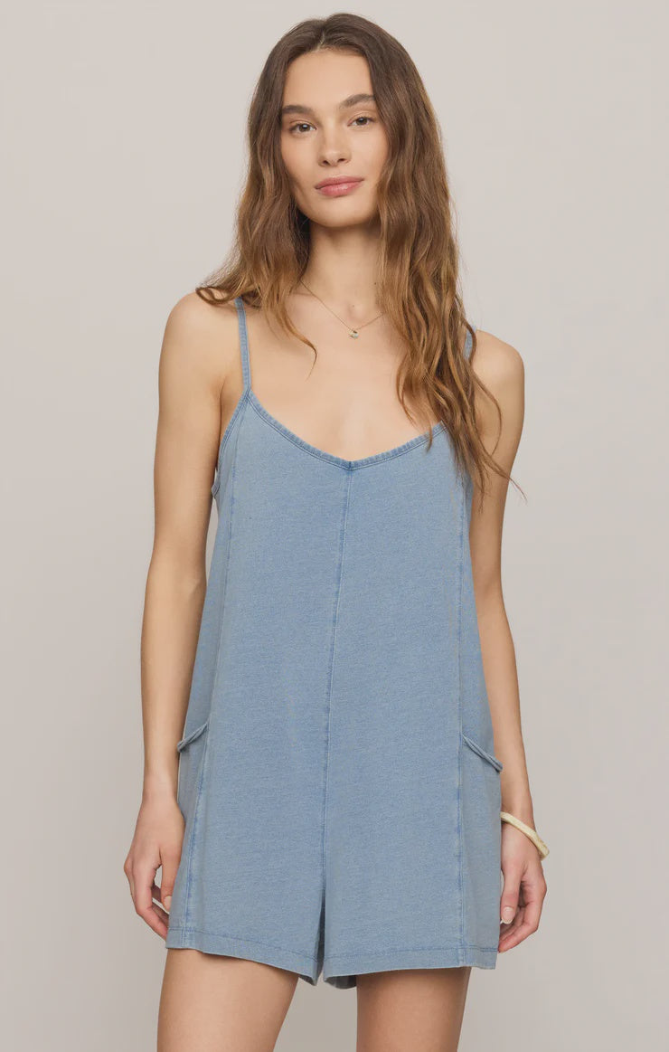 Z Supply | Go Easy Jersey Denim Romper | Vagabond | Apparel | Boutique