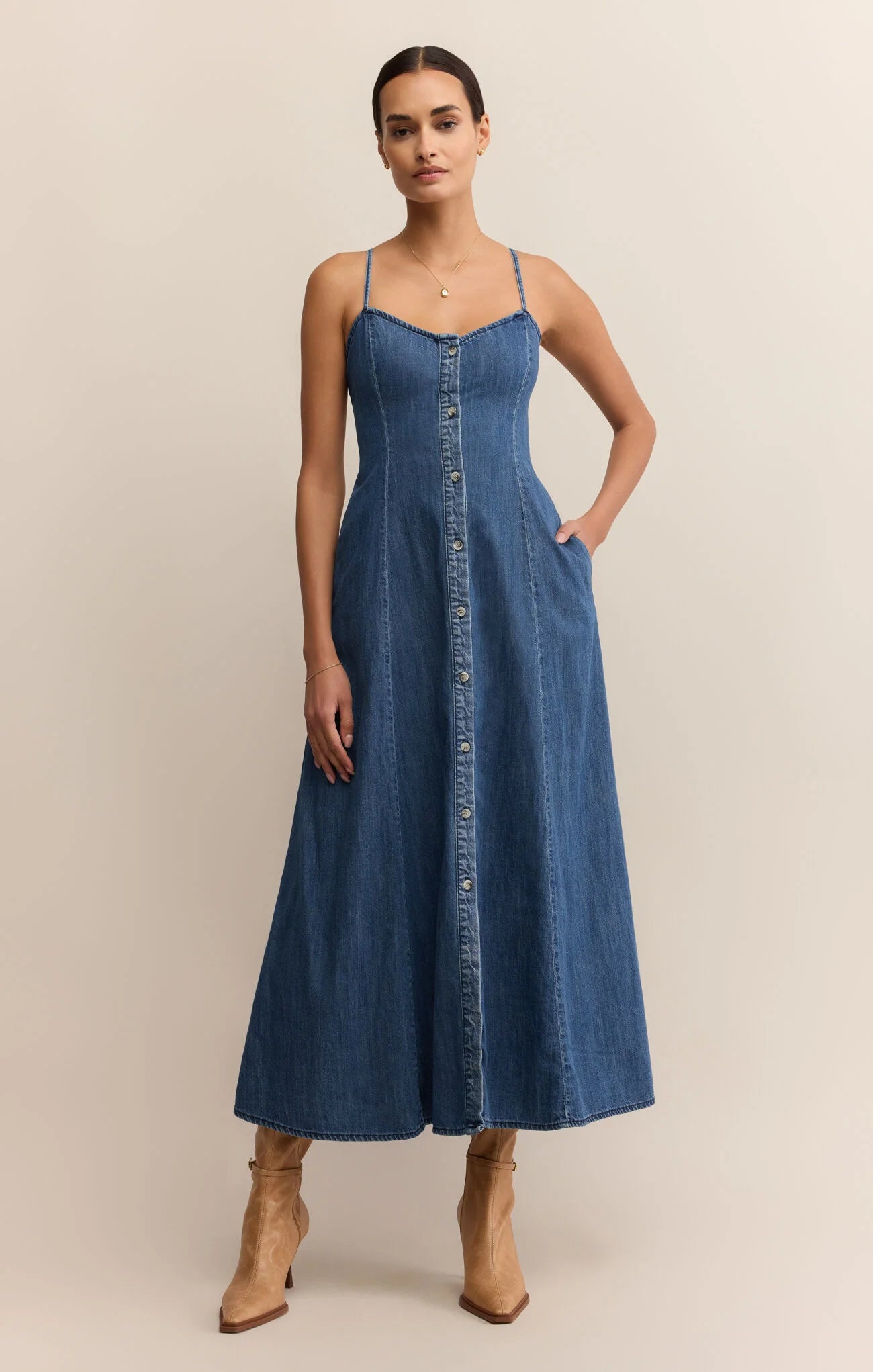 Z Supply | Angel Eyes | Denim Midi Dress | Vagabond | Apparel | Boutique