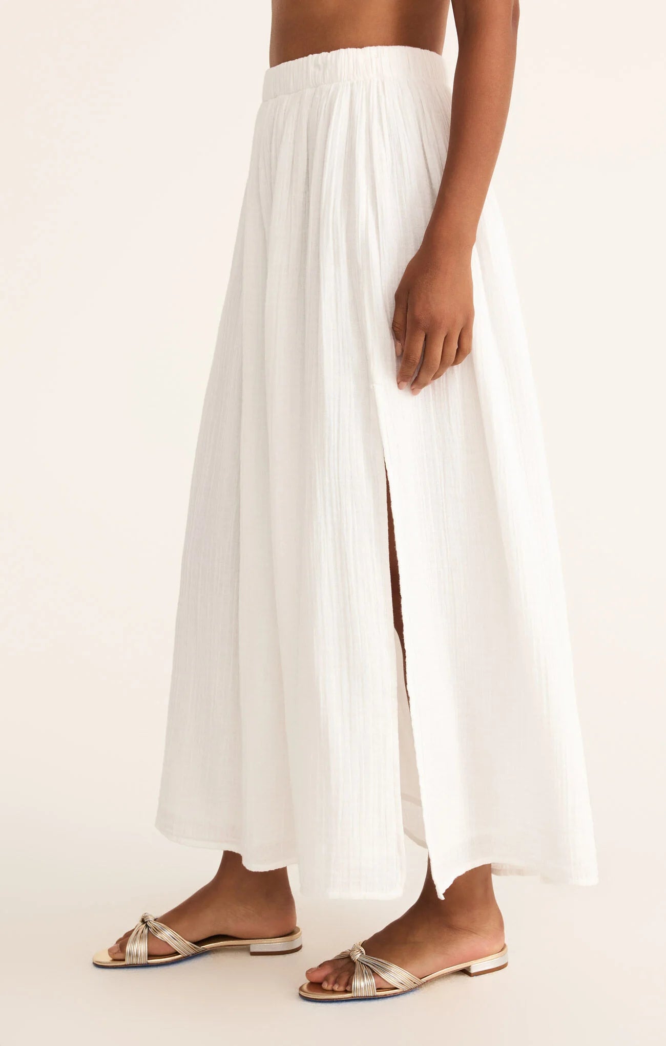 Z Supply | Reina Airy Midi Skirt | White | Side | Vagabond | Apparel | Boutique