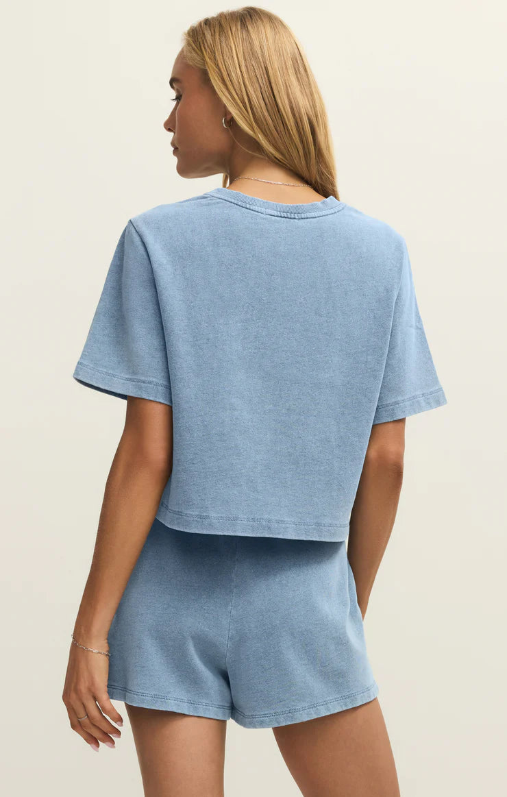 Z Supply | Curran Knit Denim Sweatshirt | Ocean Air | Back | Vagabond | Apparel | Boutique