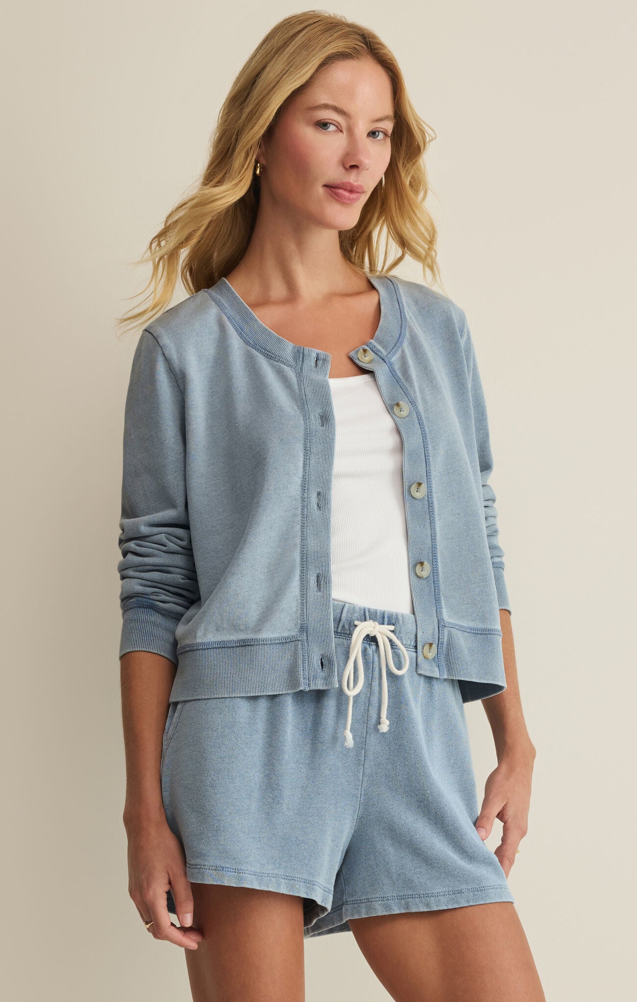 Z Supply | Daily Knit Denim Cardigan | Side | Vagabond | Apparel | Boutique