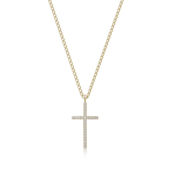 Eklexic CZ Cross Pendant Necklace 14K Gold Vermeil