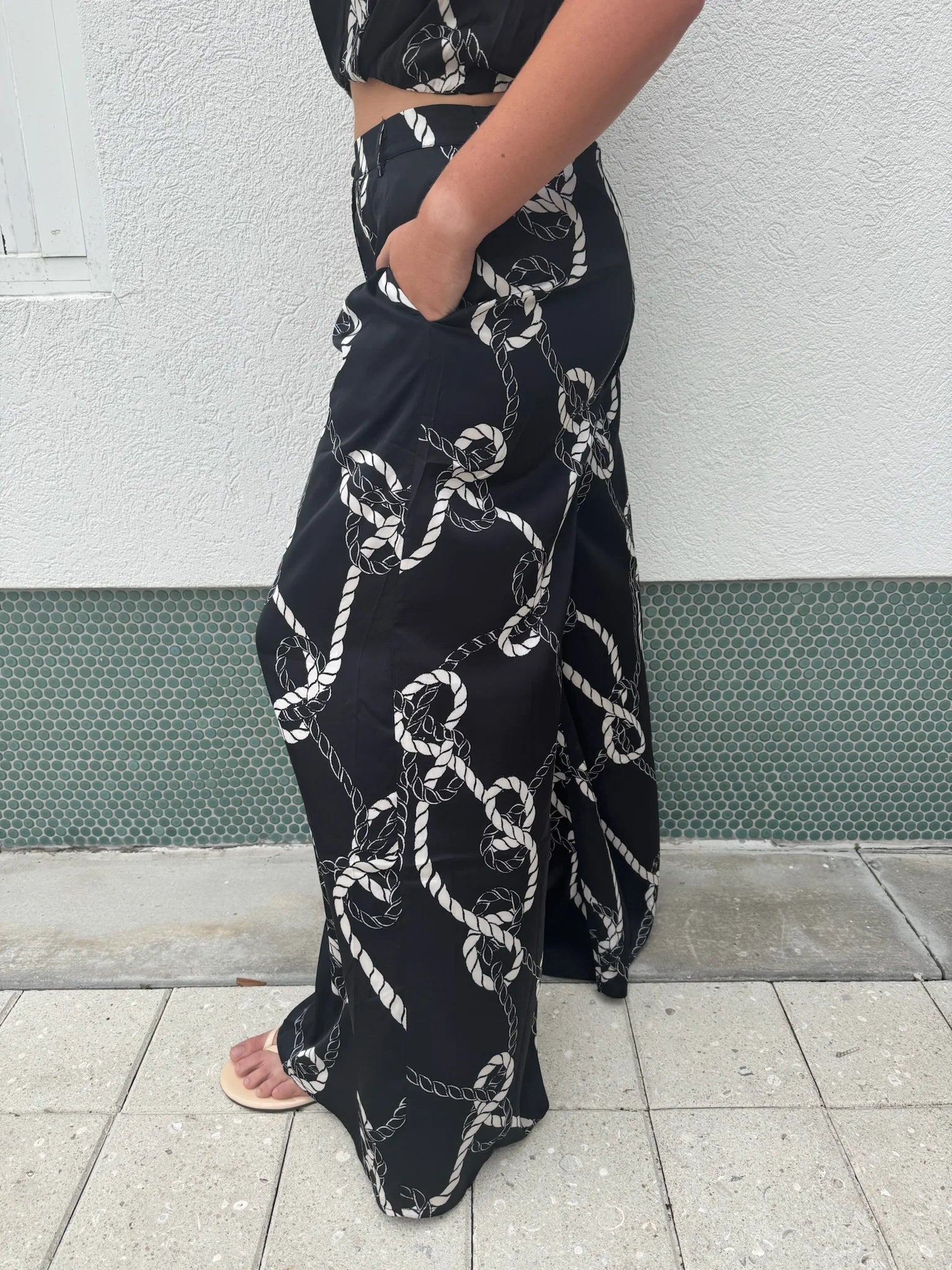 KLD | Printed Satin Wide Leg Pants | Side | Vagabond | Apparel | Boutique