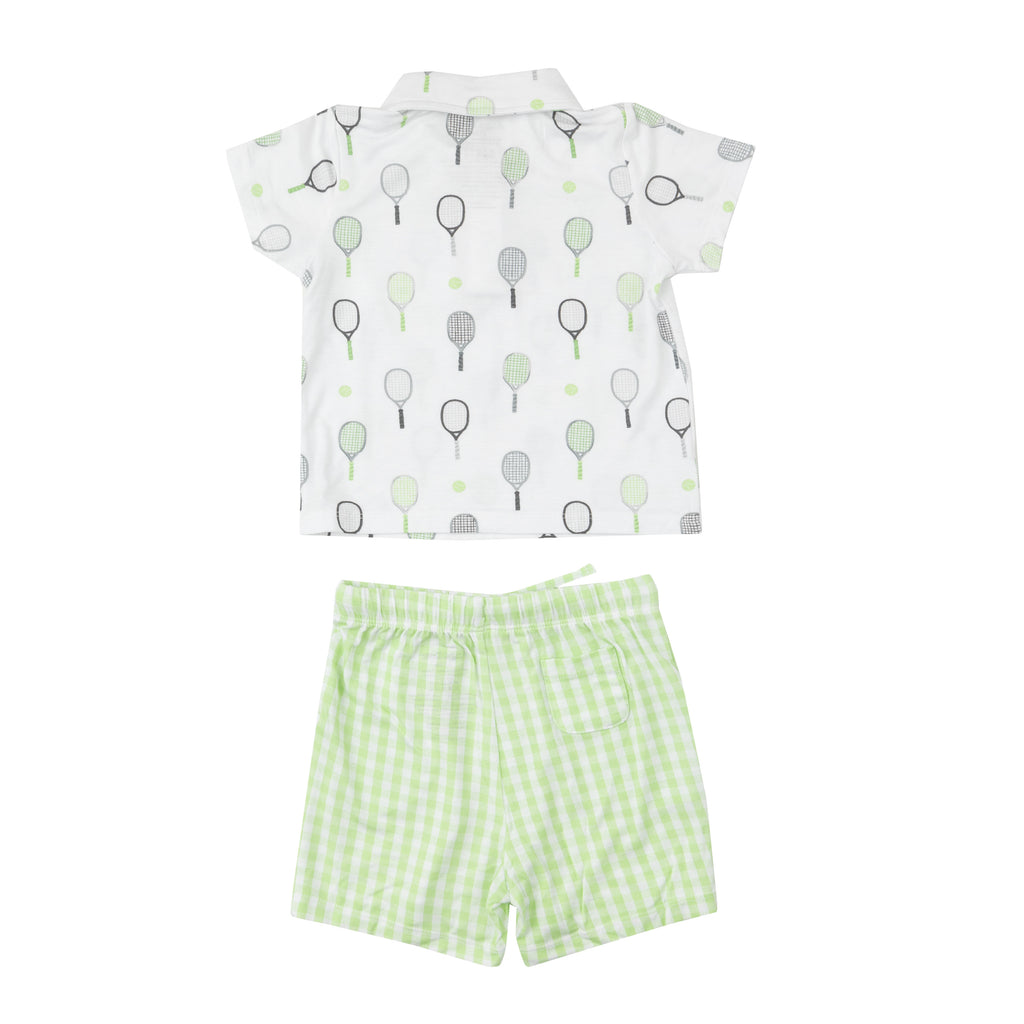 Angel Dear Mini Green Ginghgam Polo Shirt and Short Set