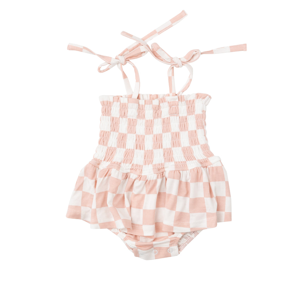 Angel Dear Checkerboard Pink Smocked Bubble With Skirt 