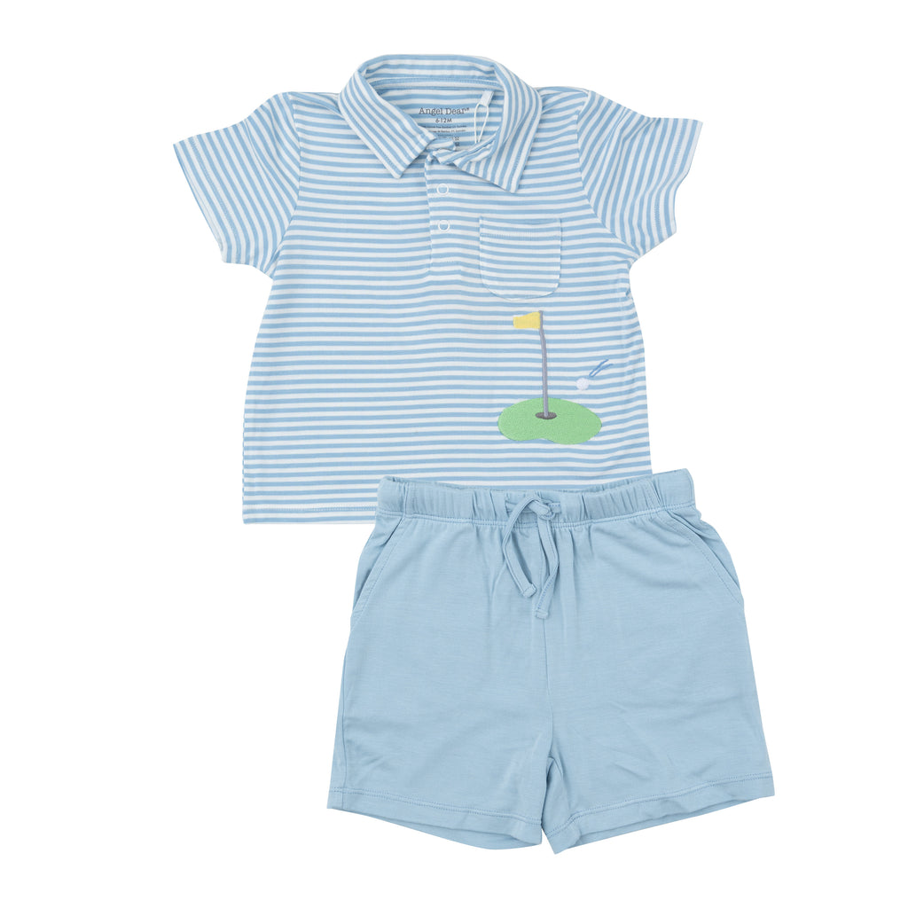 Angel Dear Dream Blue Stripe Polo Shirt and Short Set