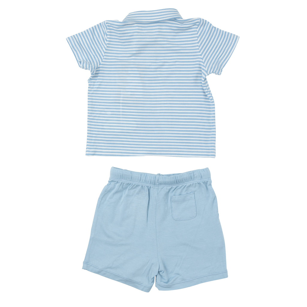 Angel Dear Dream Blue Stripe Polo Shirt and Short Set
