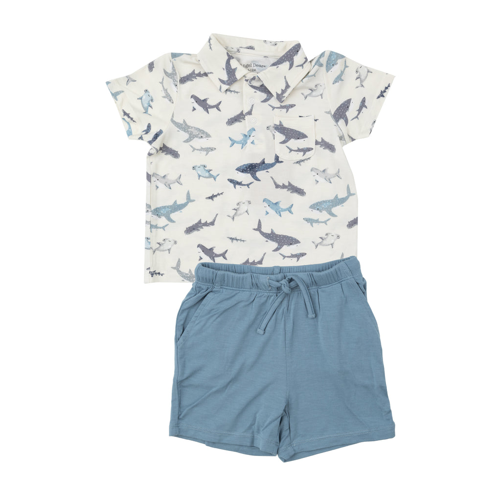 Angel Dear Shark Polo Shirt and Short Set
