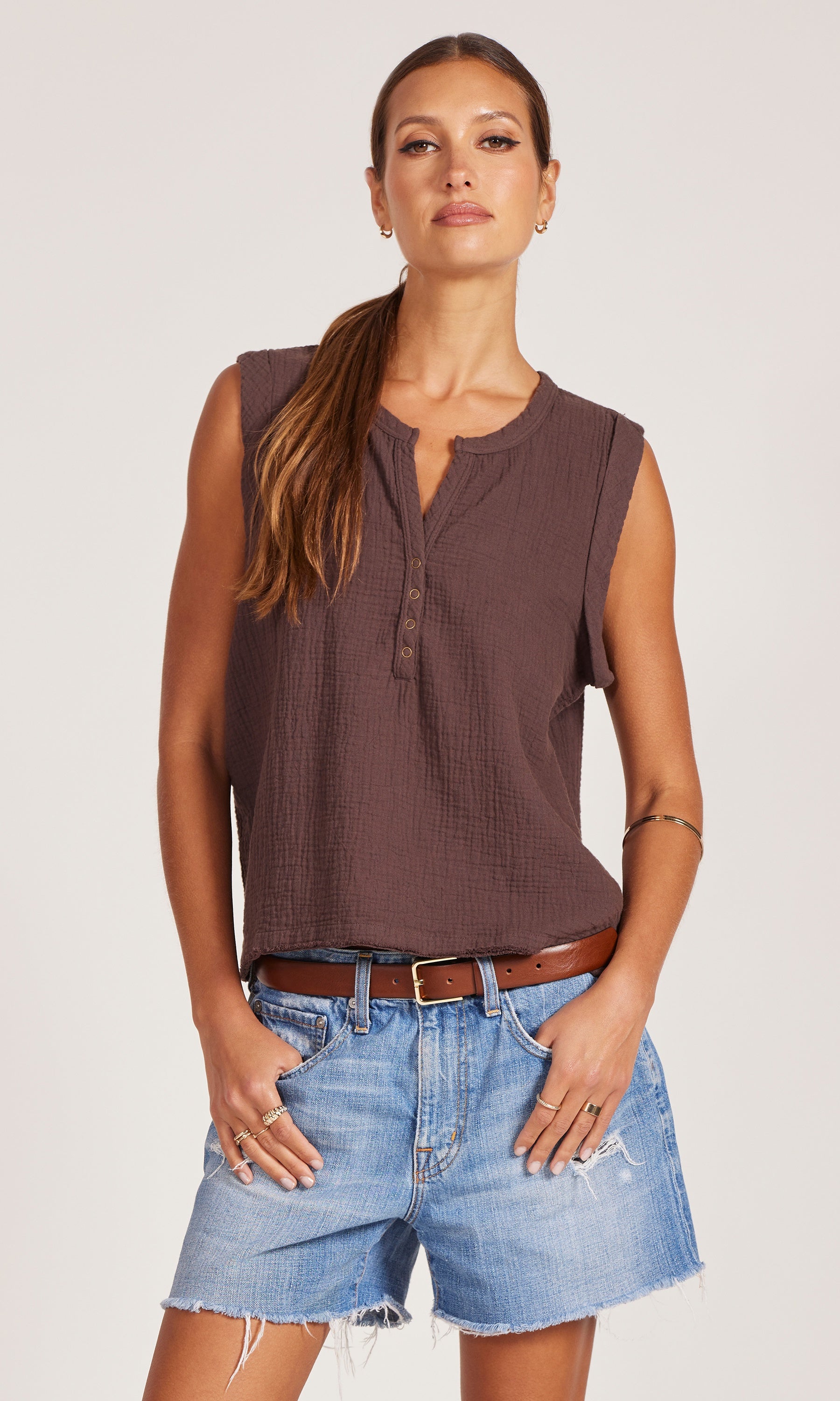 Bobi Henley Sleeveless Top