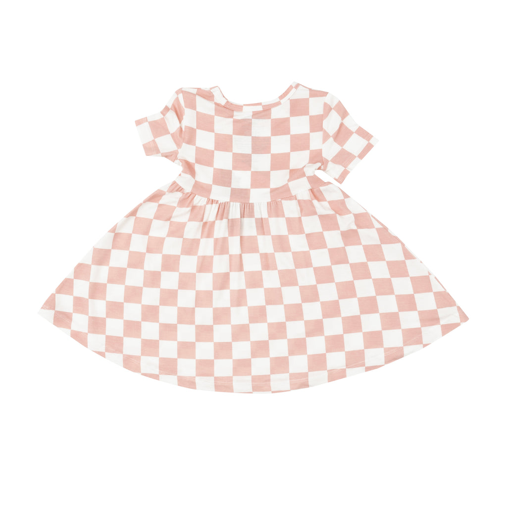 Angel Dear Checkerboard Pink Twirly Short Sleeve Dress