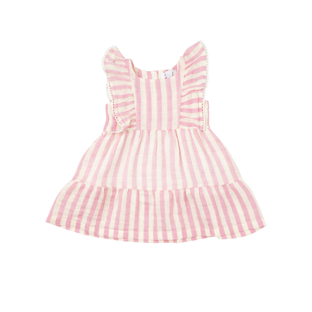 Angel Dear Pink Stripe Picot Edged Dress and Diaper Cover
