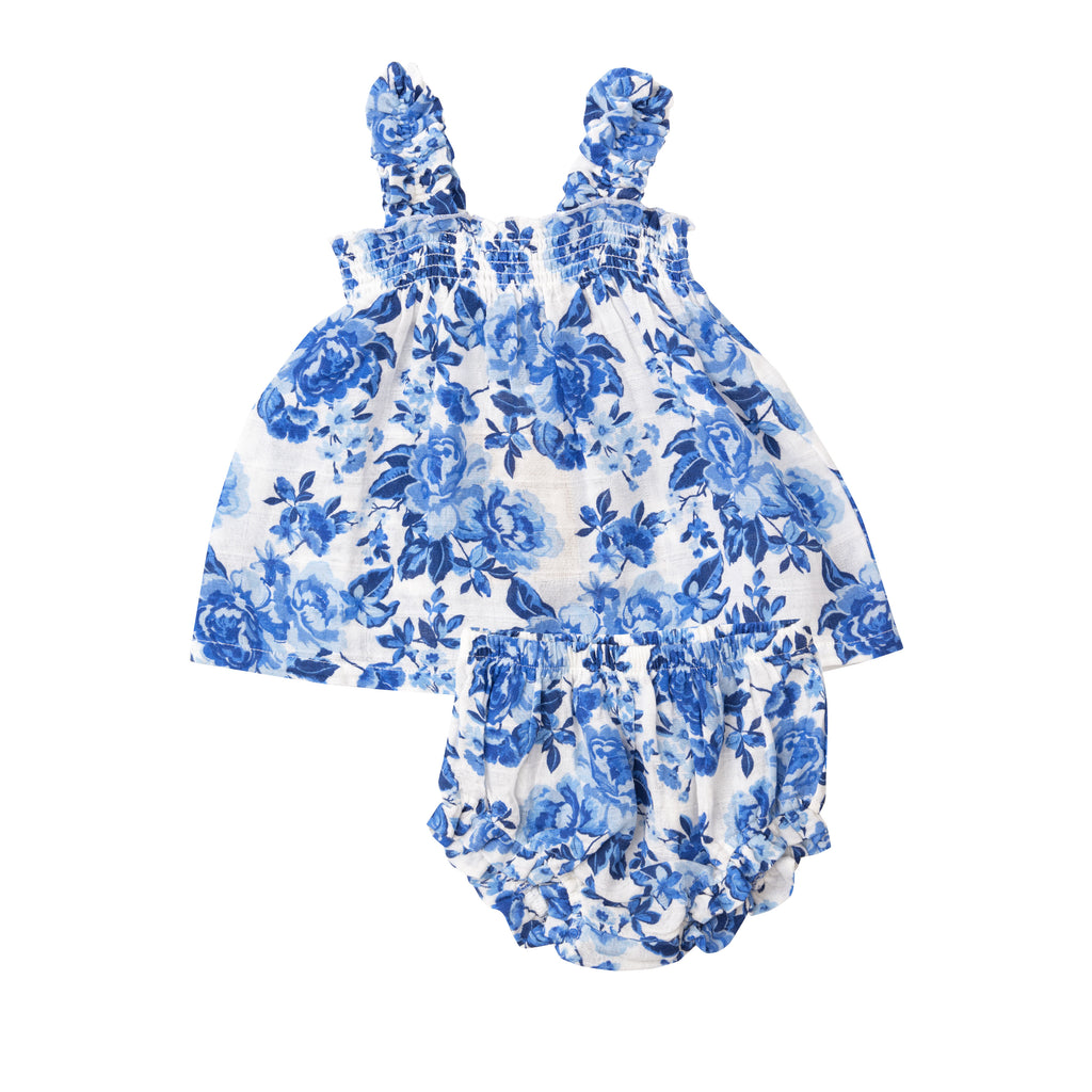 Angel Dear Ruffly Strap Top And Bloomer Set Roses In Blue