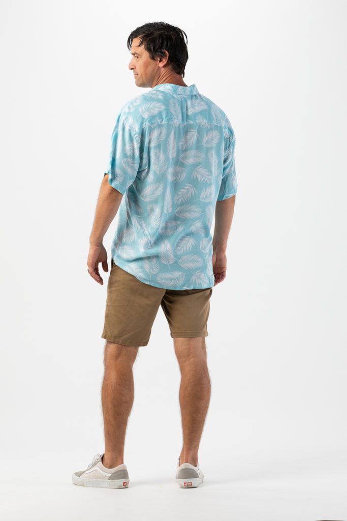 Tiare Hawaii  Men Aloha Shirt Palm Dusty Blue