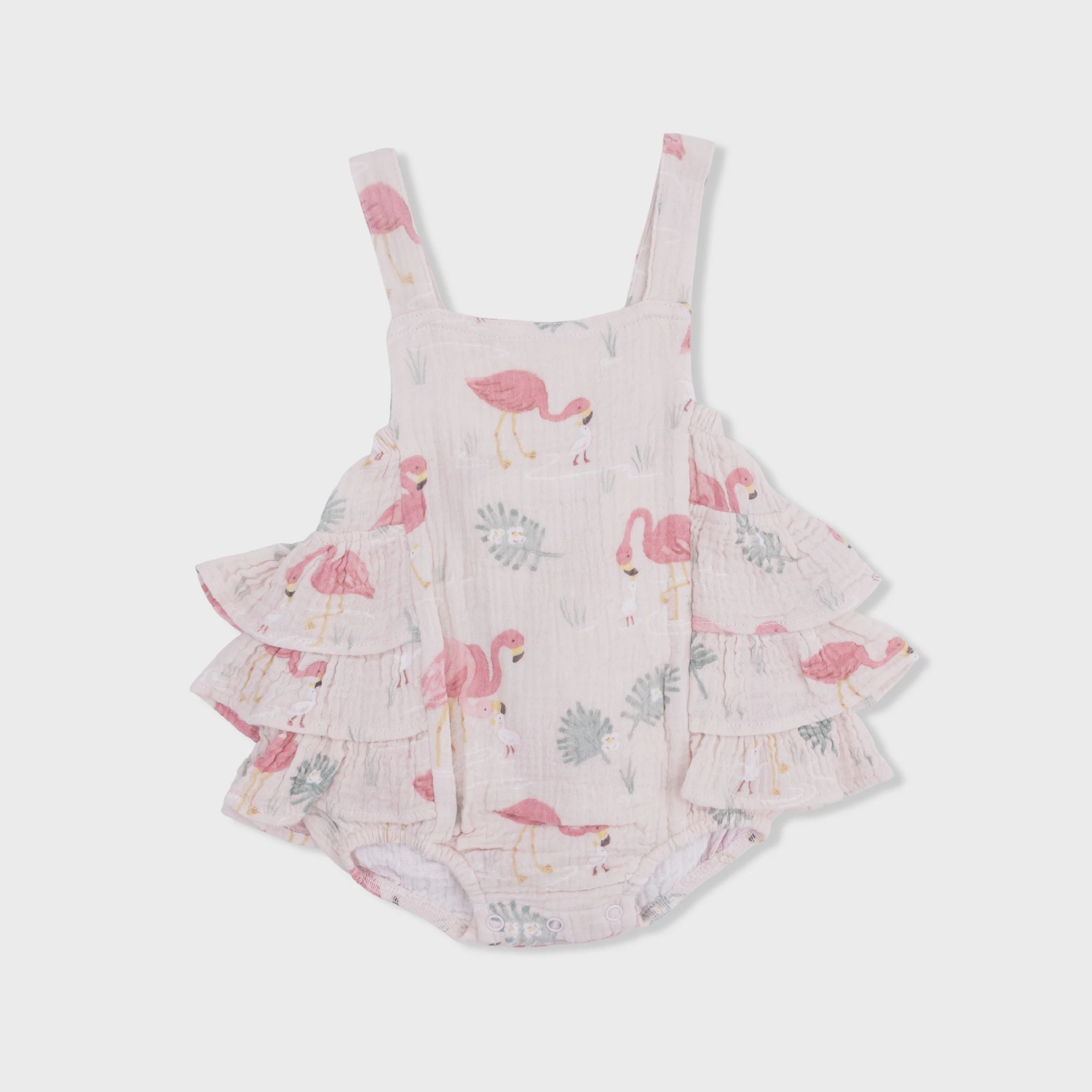Angel Dear | Flamingos Ruffle Sunsuit | Front | Vagabond | Apparel | Boutique