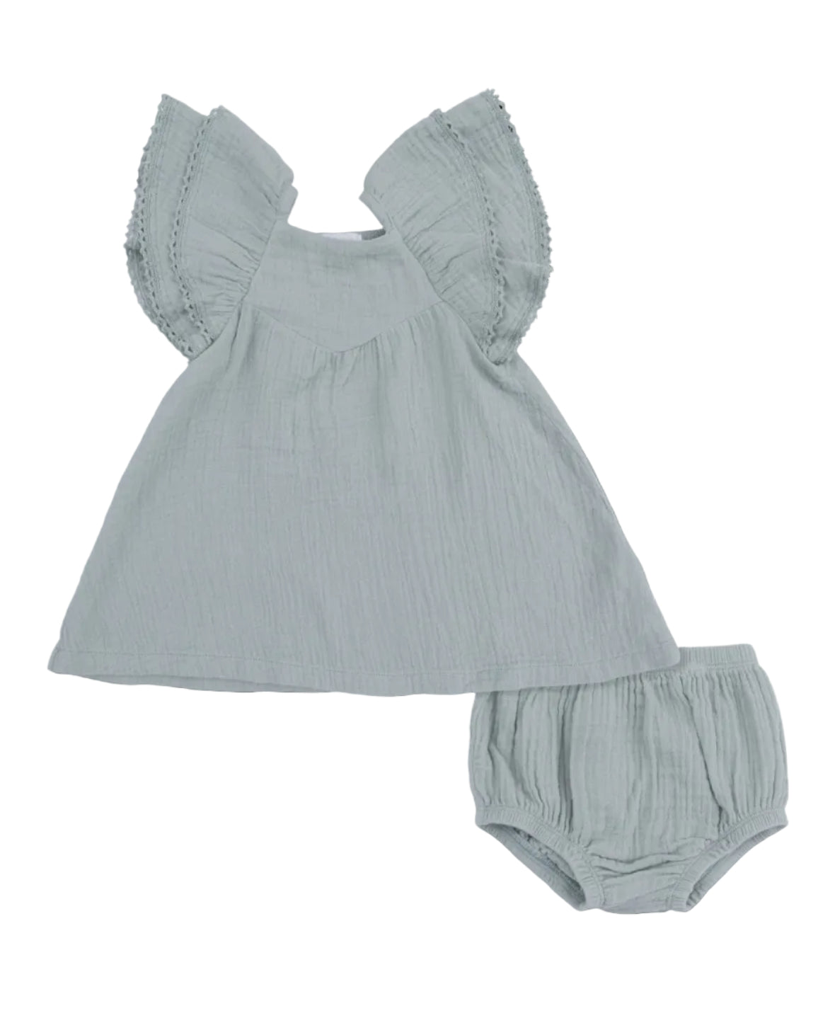 Angel Dear Solid Muslin Jadeite V Neck Dress & Bloomer