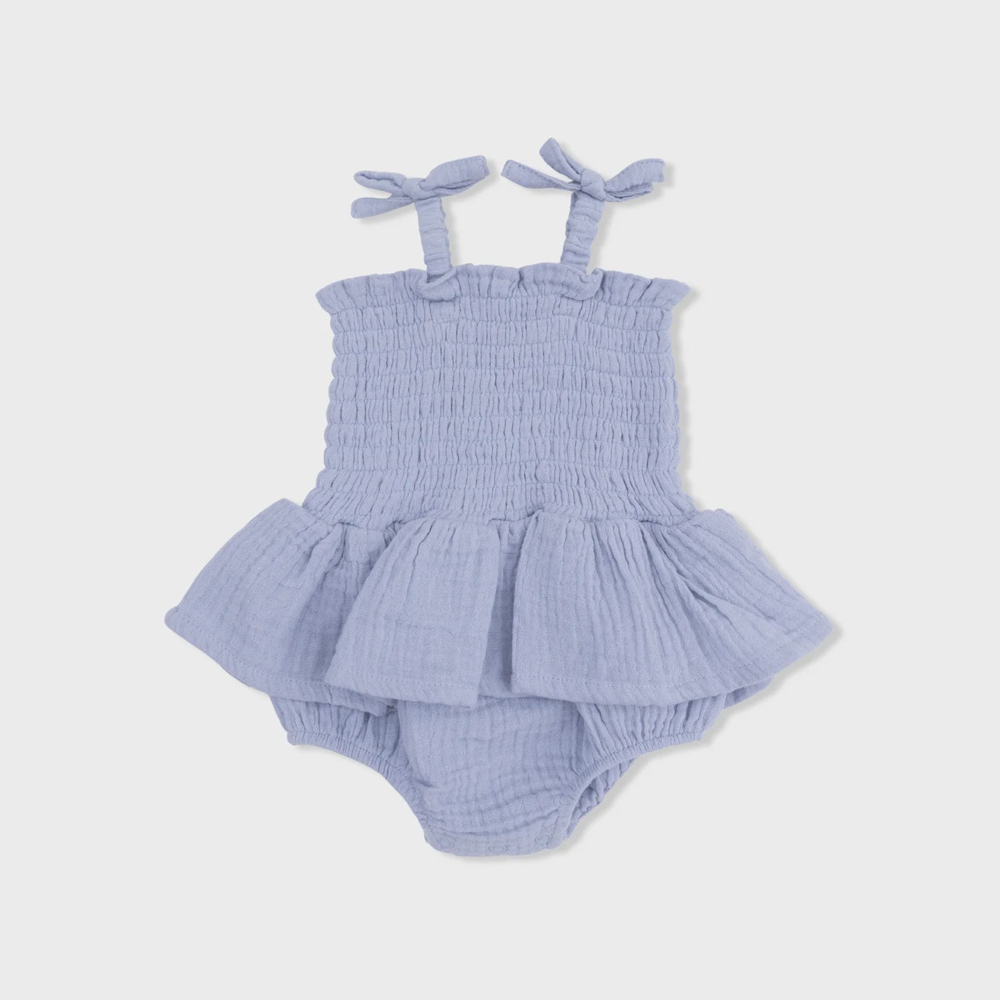 Angel Dear | Solid Muslin Blue Blizzard Smocked Bubble W/Skirt | Vagabond | Apparel | Boutique