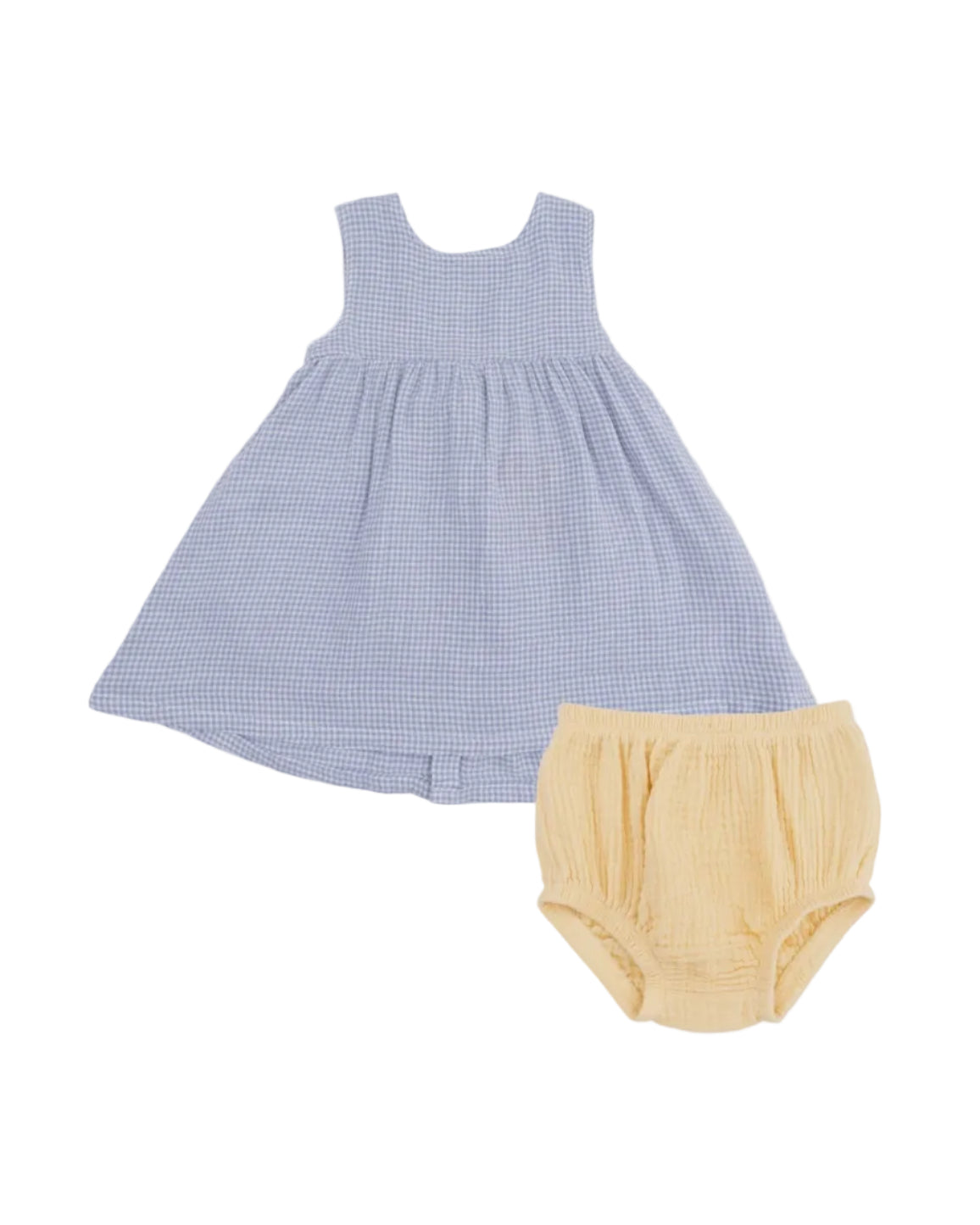 Angel Dear Micro Gingham Blue Blizzard Dress W/Bow & Bloomer